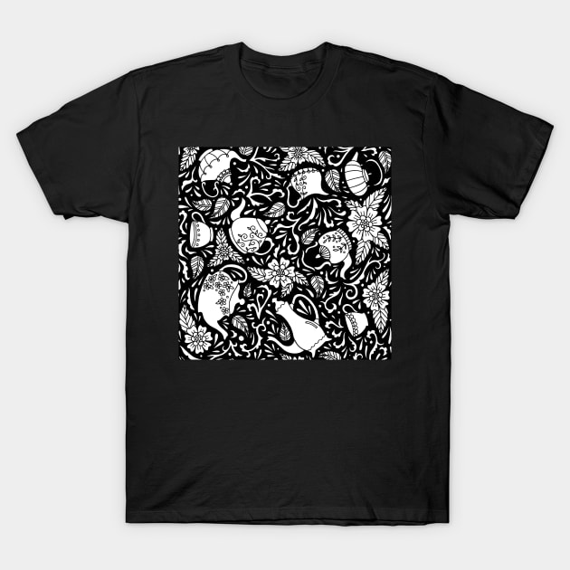 Tea Time Black and White T-Shirt by HLeslie Design